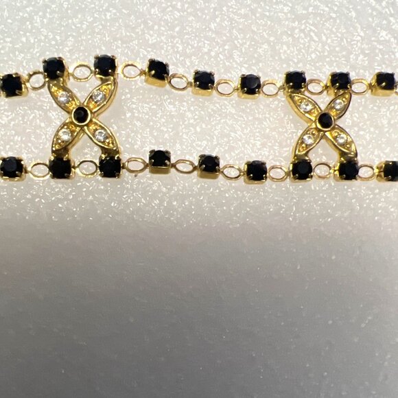 Black & Clear Crystal Bracelet Floral Hugs Gold-tone Chain - 7.25" - Picture 15 of 16